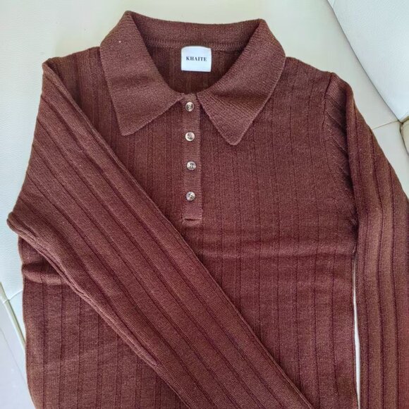 Khaite Brown Ribbed Polo Sweater - Sizes S & M Available - Picture 1 of 4